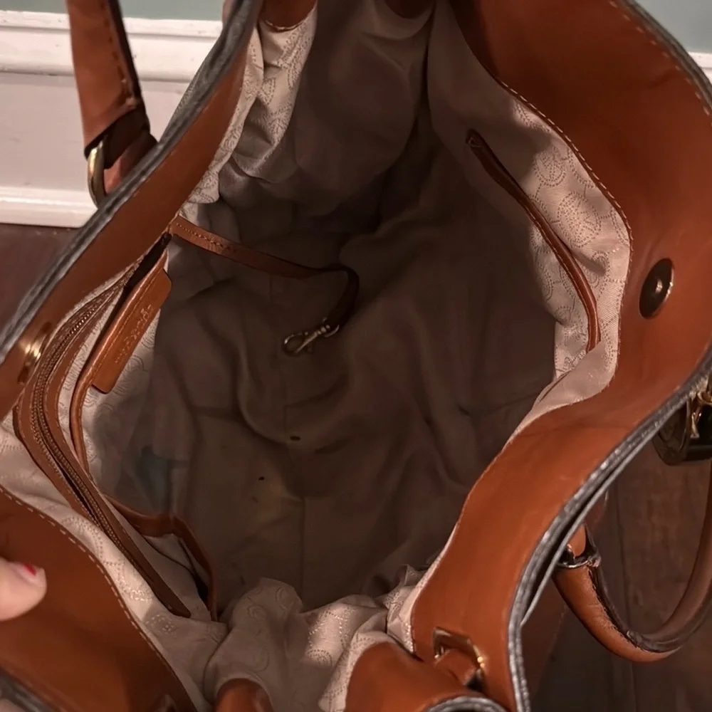 Michael Kors Collection Brown and Tan Monogram Tote with Gold Hardware